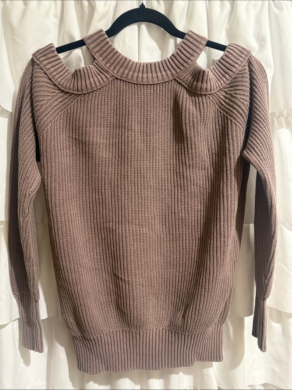 BKE Taupe Off-the-Shoulder Ribbed Knit Sweater 100% cotton